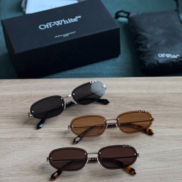 Off-White MIAMI Men Sunglasses Gold Brown Oval OERI13M MIAMI 7664 NEW AUTHENTIC - Picture 12 of 16